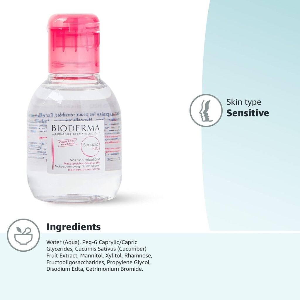 Bioderma - Sensibio H2O - Micellar Water - Cleansing and Make-Up Removing - Refreshing feeling - for Sensitive Skin, 3.4 Fl Oz (Pack of 1)