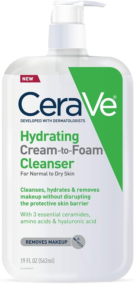 CeraVe Hydrating Cream-to-Foam Cleanser | Hydrating Makeup Remover and Face Wash With Hyaluronic Acid | Fragrance Free Non-Comedogenic | 19 Fluid Ounce