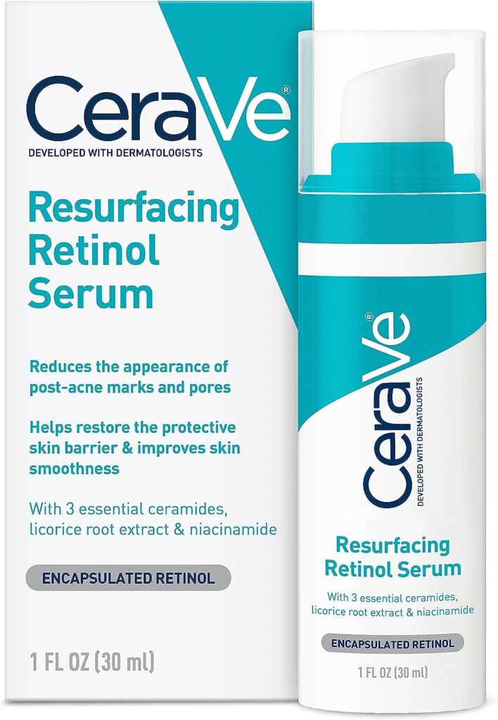 CeraVe Retinol Serum for Post-Acne Marks and Skin Texture | Pore Refining, Resurfacing, Brightening Facial Serum with Retinol and Niacinamide | Fragrance Free, Paraben Free Non-Comedogenic| 1 Oz