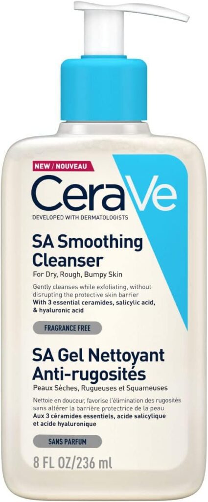 CeraVe SA Smoothing Cleanser | Face and Body Salicylic Acid Wash and Exfoliant for Normal, Dry and Rough Skin with Hyaluronic Acid, Niacinamide and Ceramides| Fragrance Free Non-Comedogenic | 236 ML