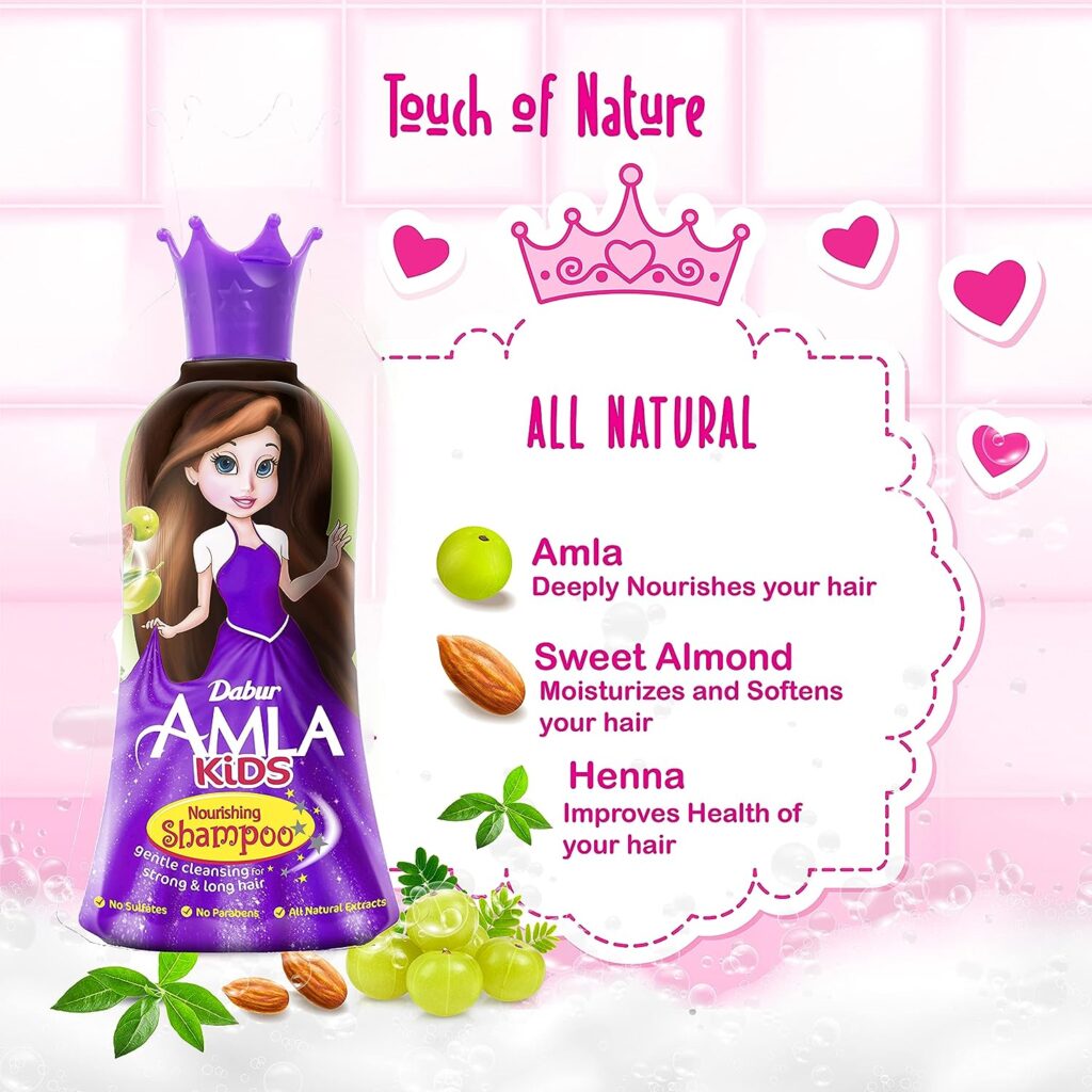 Dabur Amla Kids Nourishing Shampoo | Enriched With Amla, Sweet Almond, Henna | No Sulfates No Parabens | Gentle Cleansing for Strong Long Hair - 200ml
