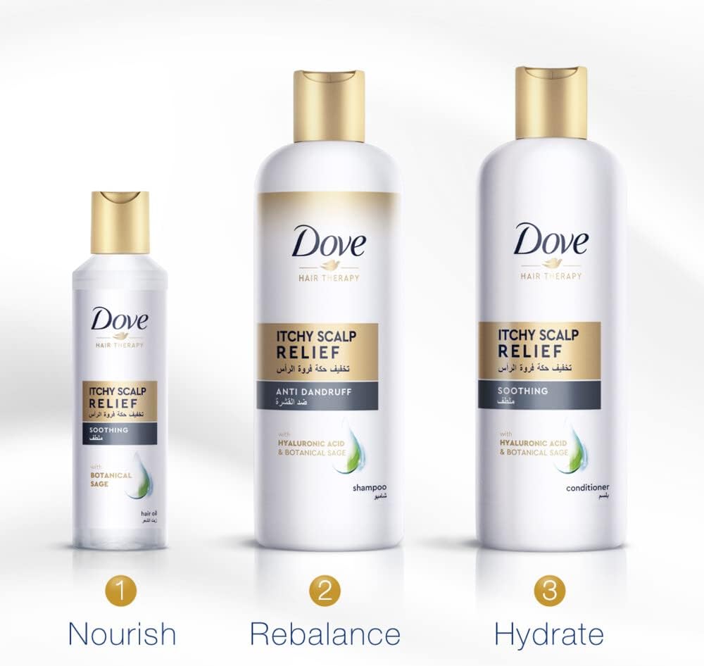 Dove Hair Therapy Shampoo Anti Dandruff Shampoo Itchy Scalp Relief 100% Dandruff Free and Softer Hair, 400ml Pack of 2, white