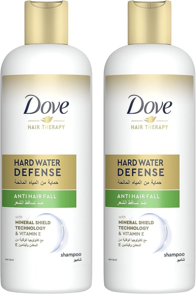 Dove Hair Therapy Shampoo Anti Fall Hard Water Defense 98% less after the 1st wash, 400ml Pack of 2, white