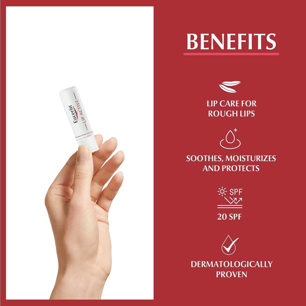 Eucerin pH5 Lip Active Balm with Dexpanthenol and Vitamin E, Lip Care for Rough Lips, UVA  UVB Protection, SPF 20, Soothes, Moisturizes and Protects, for Dry  Dehydrated Lips, 4.8g