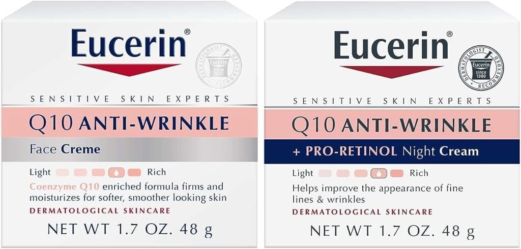 Eucerin Q10 Anti Wrinkle Face Cream Bundle, Day Cream and Night Cream For Face, 1.7 Ounce (Pack of 2)