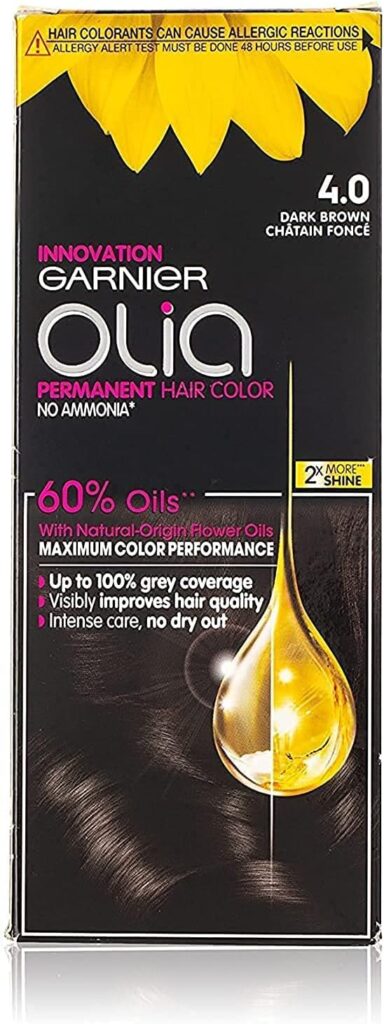 Garnier Olia, No Ammonia Permanent Hair Color With 60% Oils, 4.0 Dark Brown