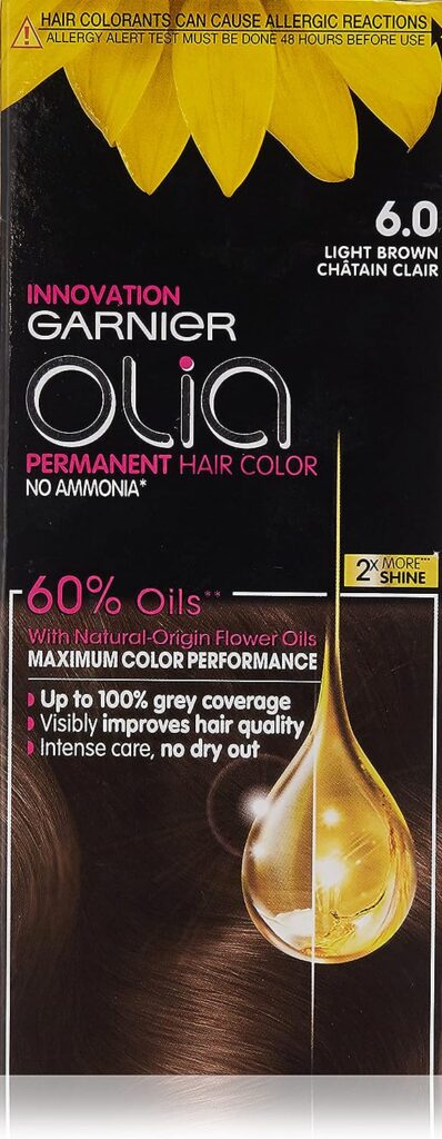 Garnier Olia, No Ammonia Permanent Hair Color With 60% Oils, 6.0 Light Brown