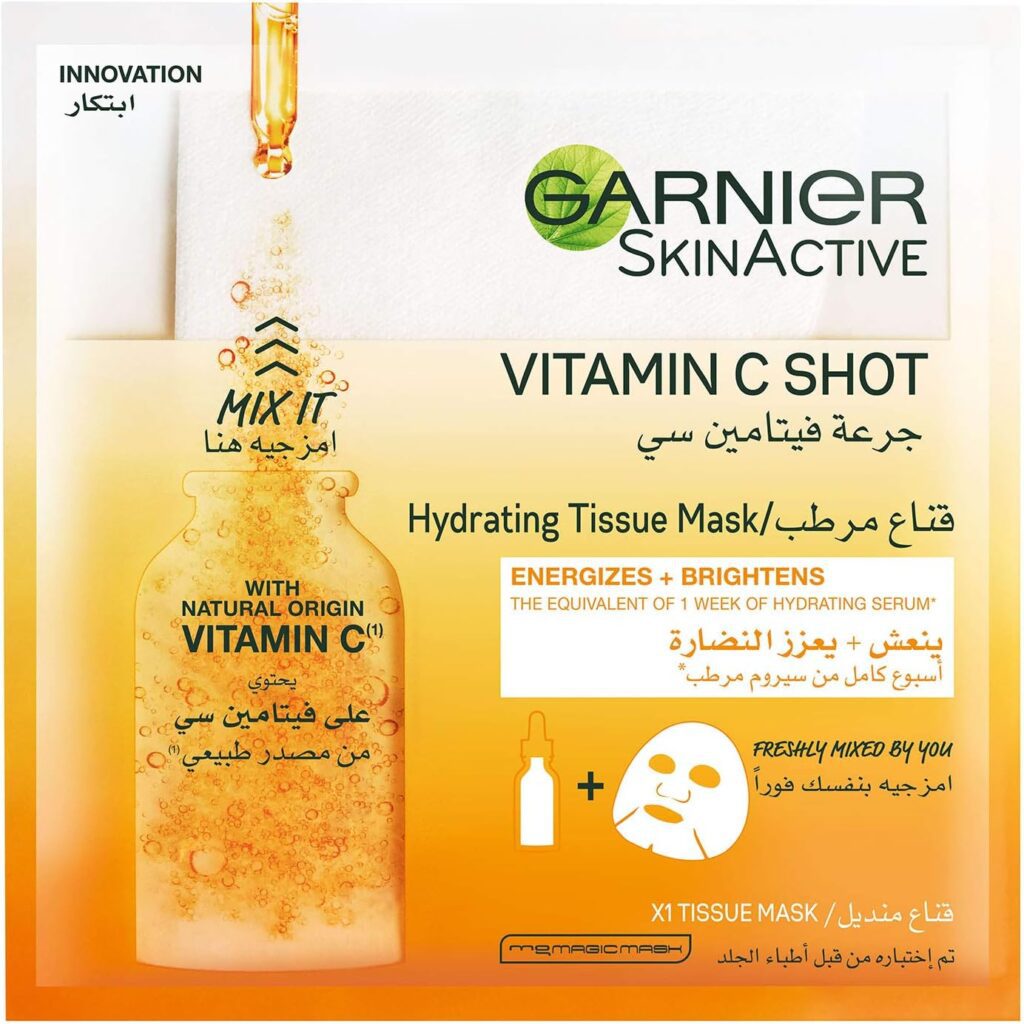 Garnier Skinactive Vitamin C Shot Fresh-Mix Tissue Mask For Energizing Brightenin, 33G