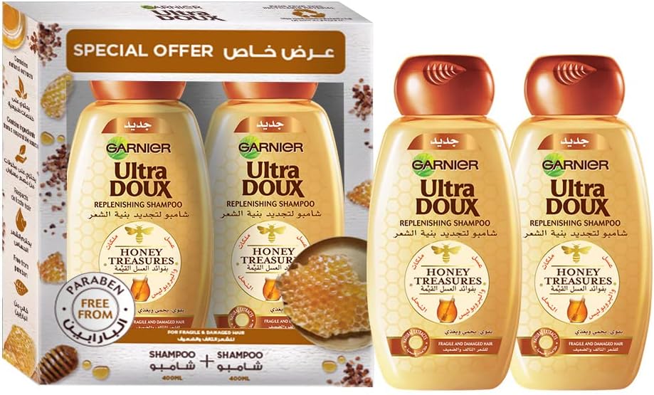 Garnier Ultra Doux Honey Treasures Shampoo, 2 X 400 ml - Pack of 1
