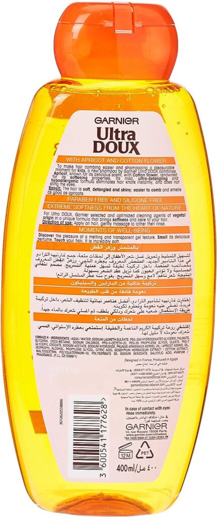Garnier Ultre Doux Kids 2 in 1 Shampoo with Apricot and Cotton Flower, 400 ml