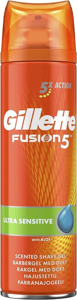 Gillette Fusion5 Ultra Sensitive Shaving Gel for Men, Soothes and Protects Sensitive Skin Leaving It Clean and Comfortable, 200 ml, Packaging May Vary