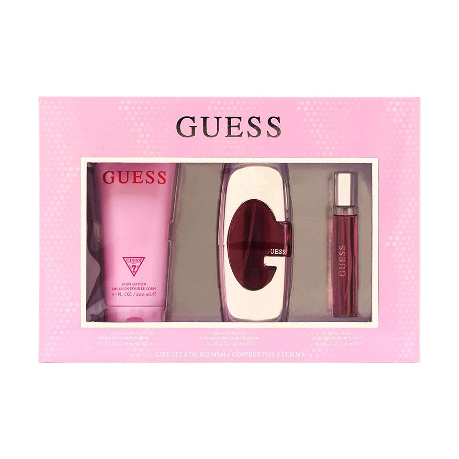 GUESS Pink 3 Pieces Gift Set For Women - 75 ml EDP+ 200 ml Body Lotion +15 ml Travel Spray