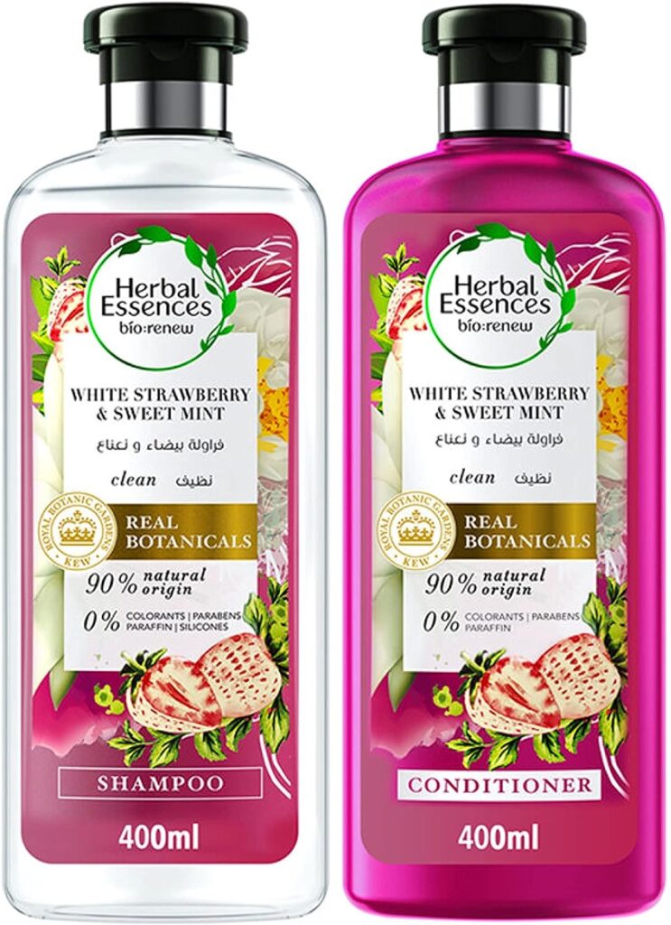 Herbal Essences Bio:Renew Natural Shampoo + Conditioner with White Strawberry  Sweet Mint for Hair Volume 400ml + 400ml
