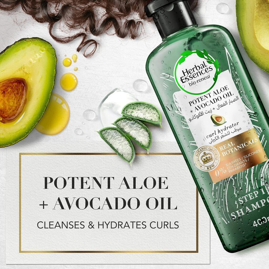 Herbal Essences Sulfate-Free Potent Aloe + Avocado Oil Hair Line for Curly Hair Cleanse, Hydration, Nourishment and Definition, 400 mL, Multi-Color