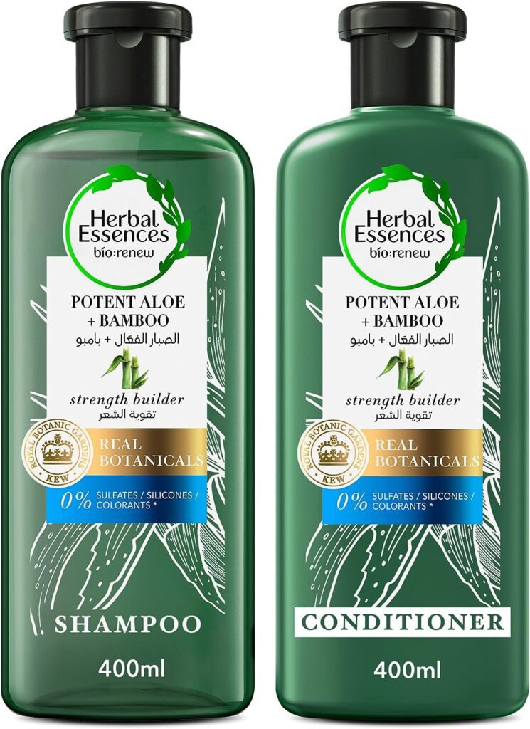 Herbal Essences Sulfate Free Potent Aloe + Bamboo Shampoo  Conditioner For Dry Hair And Frizzy Hair, 400 ml