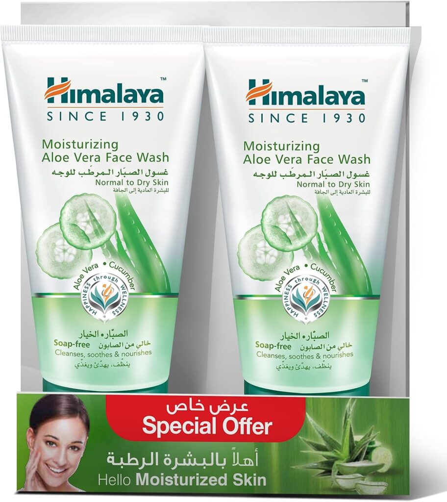Himalaya Moisturizing Aloe Vera Face Wash Is Gentle, Cream Based Cleanser That Removes Dirt -2x150ml| No.1 Face Wash Brand in UAE