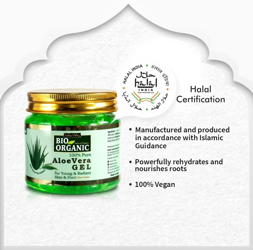 Indus Valley Bio Organic 100% Pure Natural Halal Certified Aloe Vera Gel for Moisturizing Soothing Gel for Face,Skin,Hair Moisturizer,175 ML
