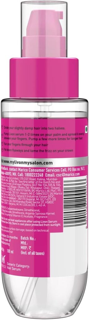 Livon Serum Reduces Hair Breakage Restores Hair Moisture Balance - 100 Ml, Packaging May Vary