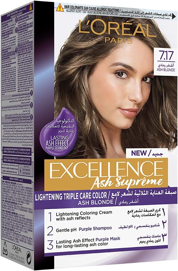 L´Oréal Paris Excellence Ash Supreme AntiBrass Permanent Hair Colour, 7.17 Ash Blonde, 250 ml