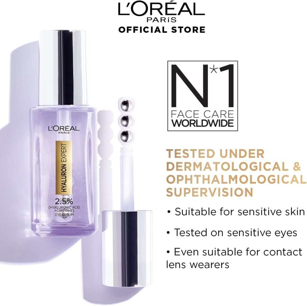 LOreal Paris Hyaluron Expert Eye Serum With 2.5% Hyaluronic Acid, Caffeine And Niacinamide - 20Ml