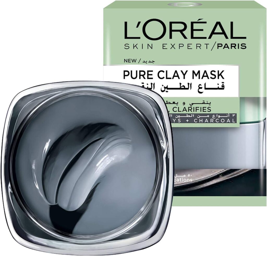 LOréal Paris Pure Clay Black Face Mask With Charcoal, Detoxifies Clarifies, 50 Ml