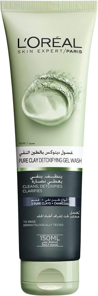 LOreal Paris Pure Clay Black Face Wash with Charcoal, Detoxifies and Clarifies, 150ml