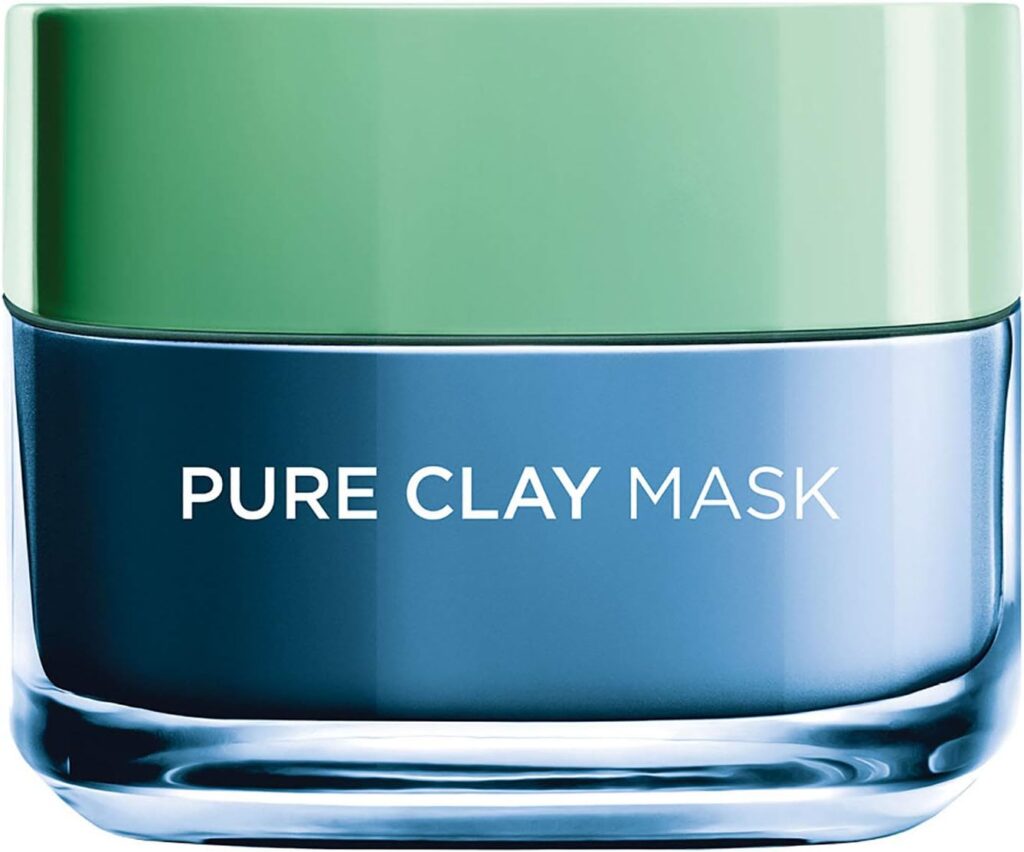 LOréal Paris Pure Clay Blue Face Mask With Marine Algae, Clears Blackheads And Shrinks Pores, 50 ML