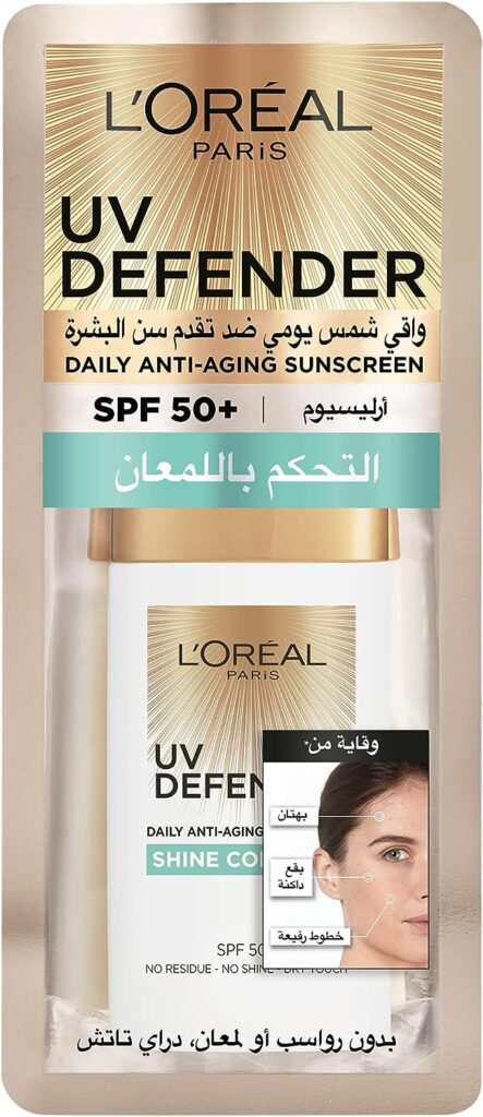 LOreal Paris UV Defender Shine Control Daily ANTI-AGEING SUNSCREEN SPF 50+ with AIRLICIUM, 50ml