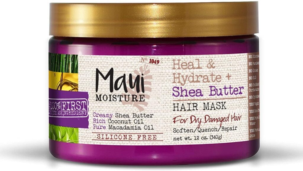 Maui Moisture Heal  Hydrate + Shea Butter Hair Mask, 12 Ounce, Silicone Free With Shea Butter And Coconut Oil, For Softer Feeling Hair With Less Visible Split Ends, Can Be Uses As Leave In Treatment