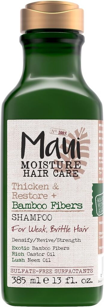 Maui Moisture Thicken Restore + Bamboo Fiber Sulfate Free Shampoo, 13 Ounce, Helps Soften Treated, Natural, or Transitioning Hair, Helps Renew Brittle, Dry Hair