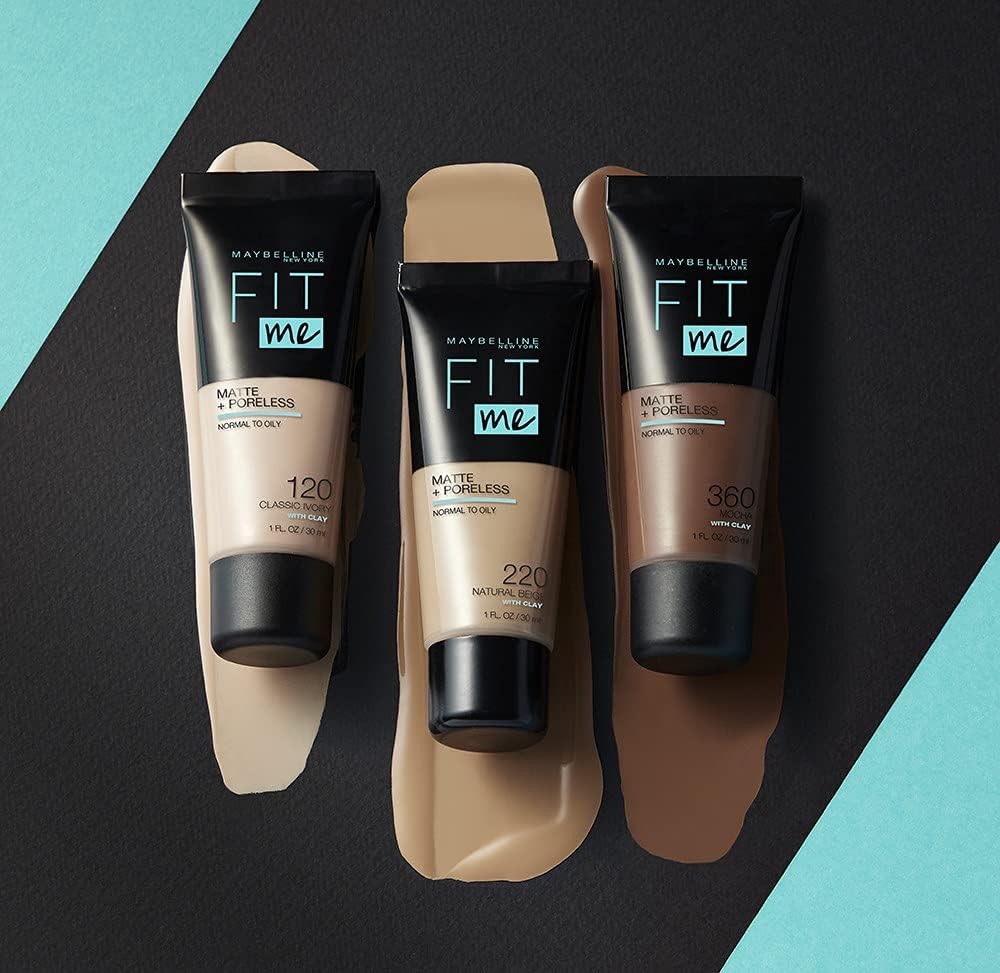 Maybelline New York Liquid Foundation, Matte  Poreless, Full Coverage and Blendable, Normal to Oily Skin, Fit Me, 110 Porcelain