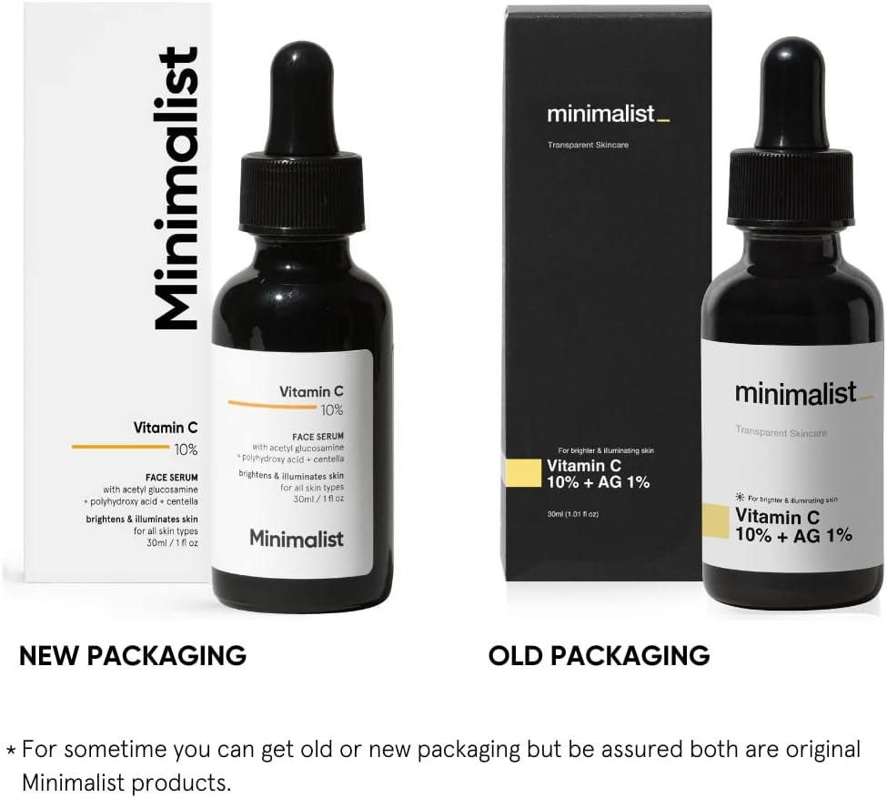 Minimalist 10% Vitamin C Serum for Skin Brightening | Highly Stable Effective Face Serum with pure Ethyl Ascorbic Acid Acetyl Glucosamine for Glowing Skin | 30ml