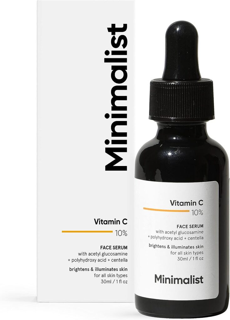 Minimalist 10% Vitamin C Serum for Skin Brightening | Highly Stable Effective Face Serum with pure Ethyl Ascorbic Acid Acetyl Glucosamine for Glowing Skin | 30ml