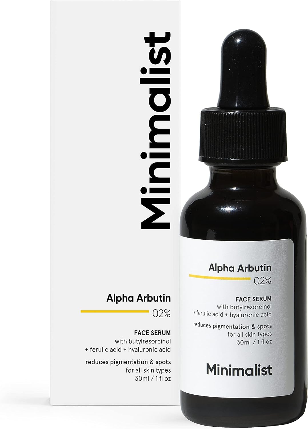 Minimalist Alpha Arbutin 2% for Dark Spots Sun Tanning | Face Serum with Hyaluronic Acid to Help with Blemishes, Dark Spots, PIH Uneven Skin Tone | 30ml