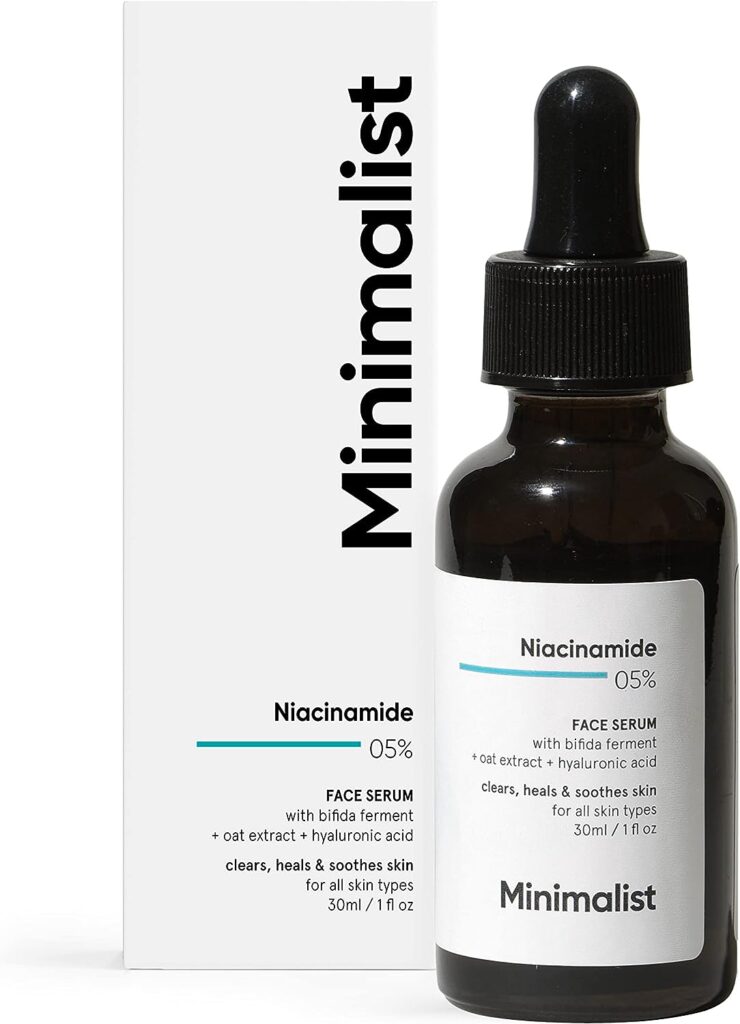 Minimalist Niacinamide 5% Face Serum with Vit B3 Hyaluronic Acid for Clear Glowing Skin | Helps Reduce Dullness Sun Damage, Hydrates Repairs Skin Barrier | For Dry Sensitive Skin | 30ml