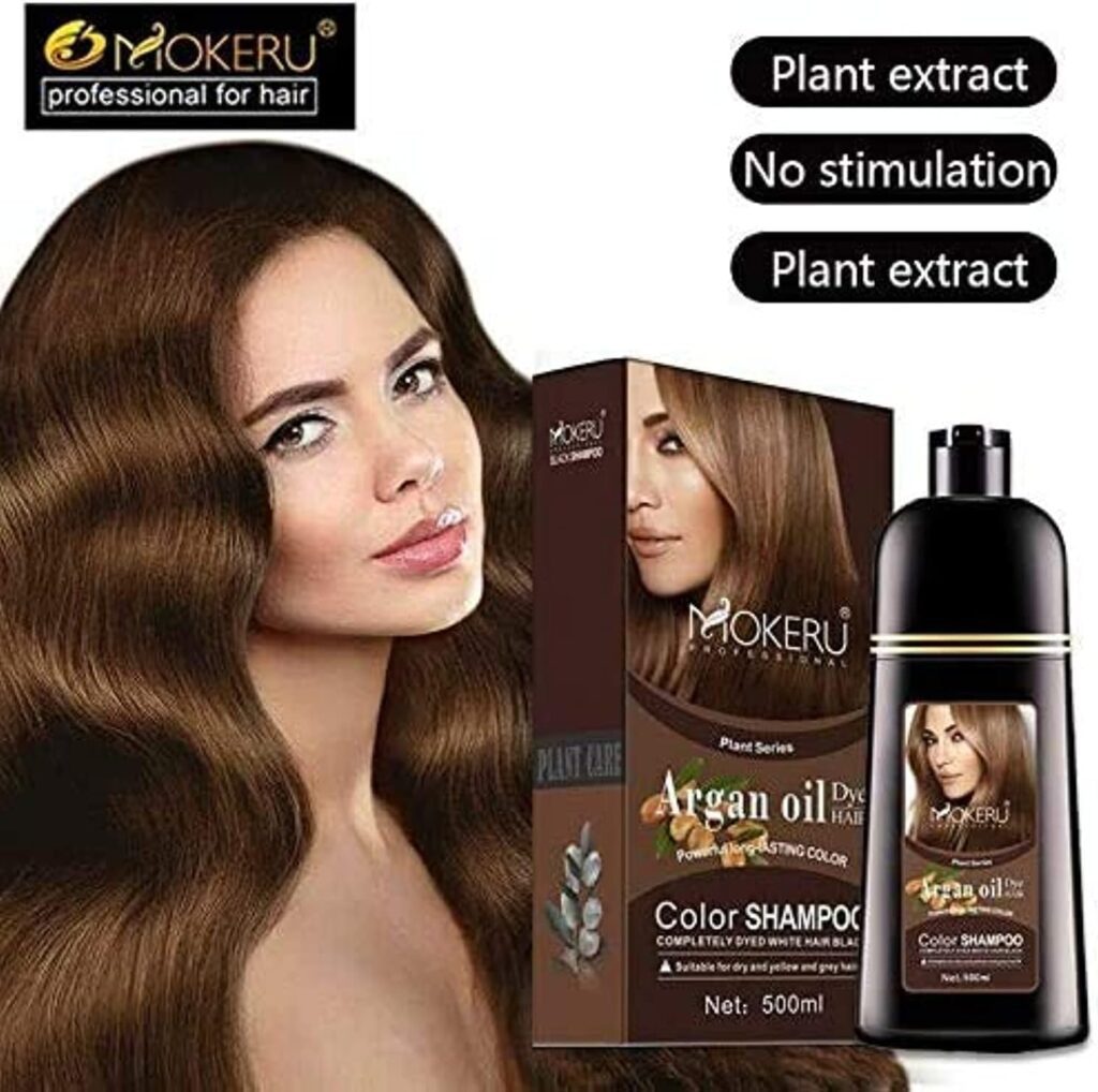 MOKERU Argan Oil Dye Hair Color Shampoo (02,500ml, Dark Brown)