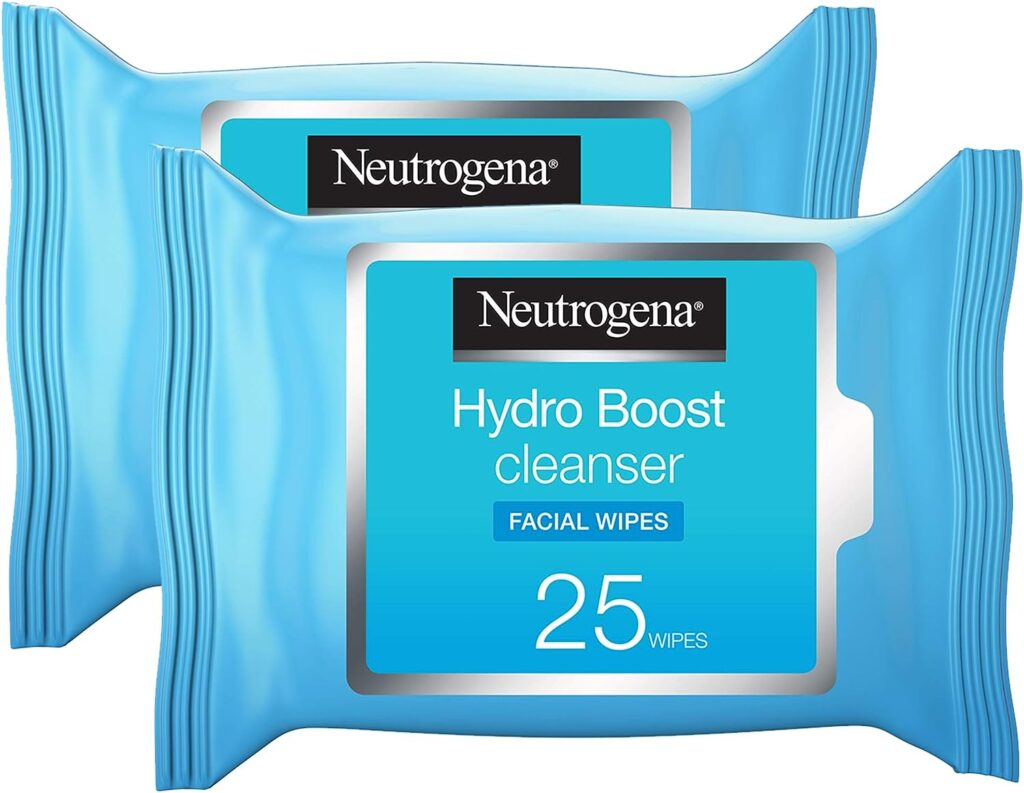 Neutrogena Hydro Boost Makeup Remover, Pack of 2x25 Wipes, Infused with Fresh Cleansing Lotion, with Hyaluronic Acid, Removes Waterproof Mascara, Suitable for Sensitive Skin