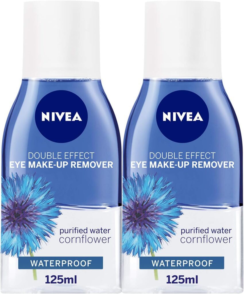 NIVEA Eye Makeup Remover, Double Effect Sensitive Lashes Protection, 2x125ml