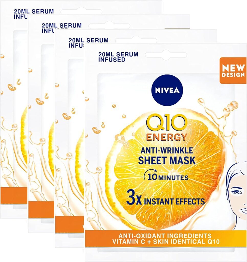 NIVEA Face Sheet Mask, Q10 Plus C Anti-Wrinkle, Vitamin C, 3+1 Mask