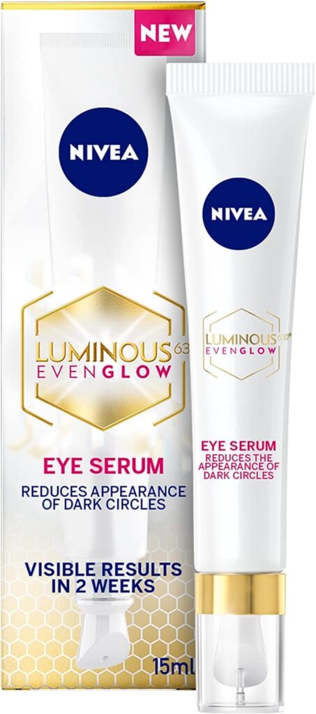 NIVEA LUMINOUS 630 EVEN GLOW Anti Dark Circles Puffy Eyes Serum, Hydrating Hyaluronic Acid Energizing Caffeine, 15ml