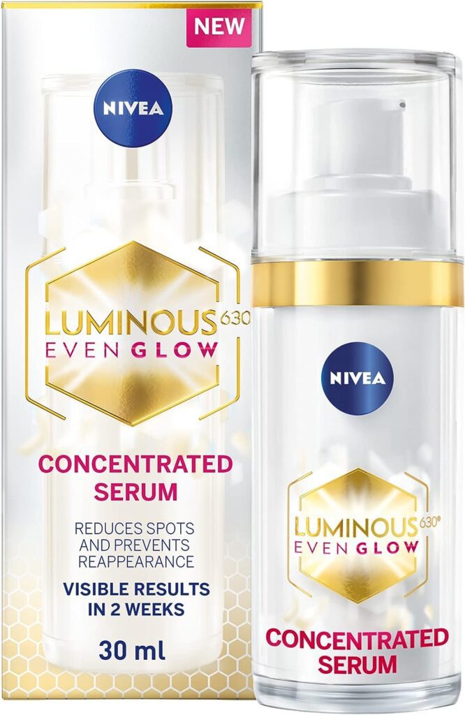 NIVEA LUMINOUS 630 EVEN GLOW Anti Dark Spot Concentrated Face Serum, Spotless Even Skin, Hydrating Hyaluronic Acid Vitamin E, 30ml