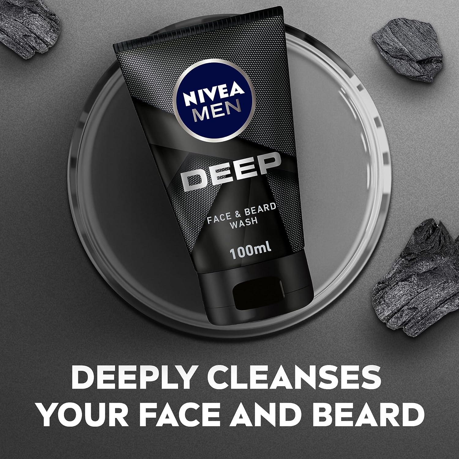NIVEA MEN Face Beard Wash Cleanser, DEEP Active Charcoal, 100ml