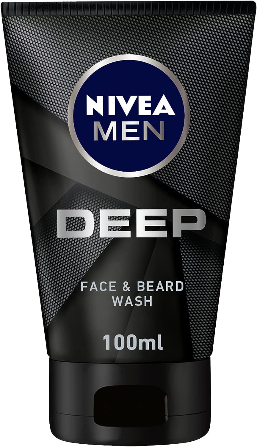 NIVEA MEN Face Beard Wash Cleanser, DEEP Active Charcoal, 100ml