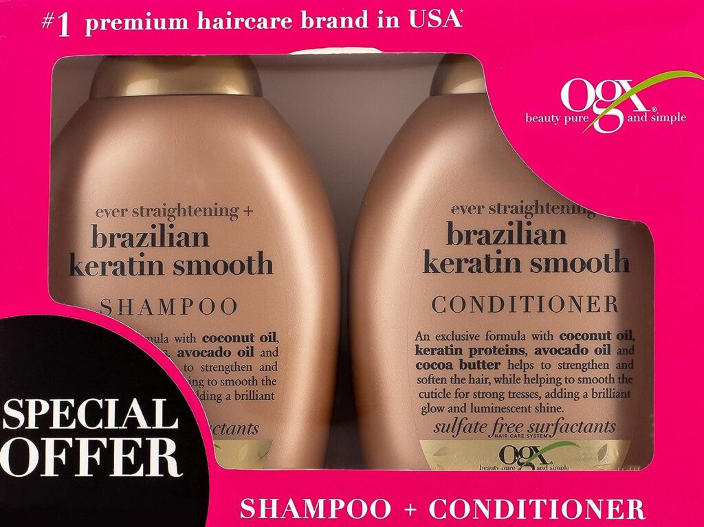 Ogx Shampoo And Conditioner Ever Straightening With Brazilian Keratin Smooth 385Ml Pack Of 2