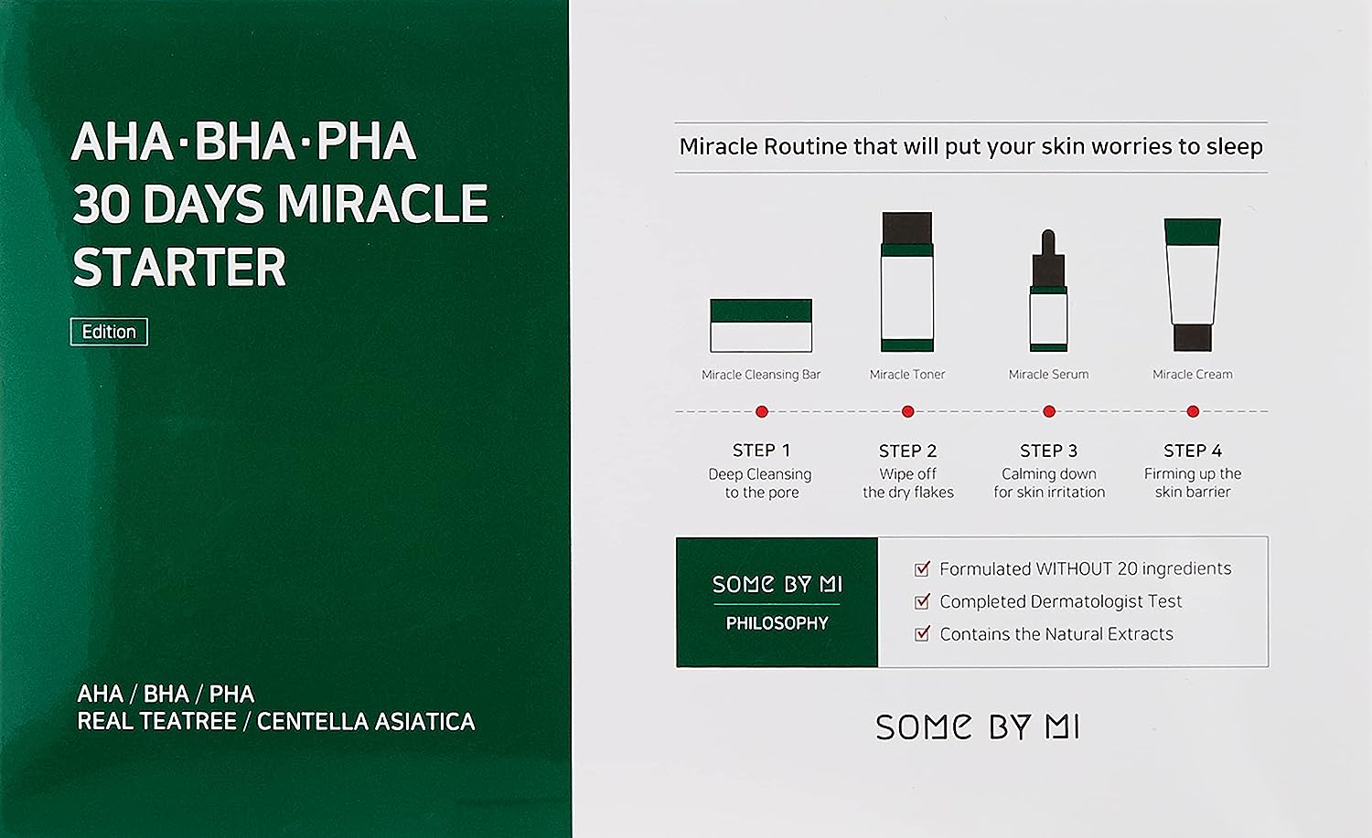 SOME BY MI AHA.BHA.PHA 30 Days Miracle Starter Kit, Green, 4 Count (Pack of 1)