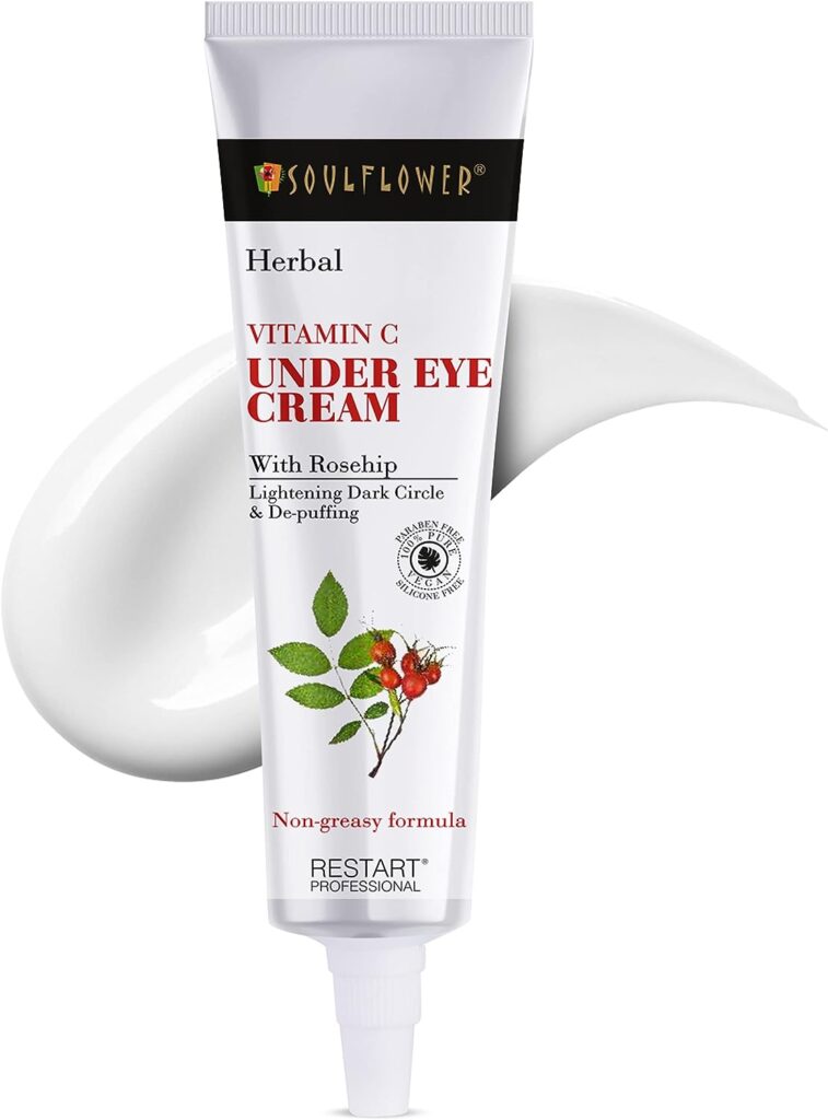Soulflower Under Eye Cream For Dark Circles, Reduce Puffiness Wrinkles With Rosehip, Vitamin C, Vitamin E, Lactic Acid - Natural Non-Greasy Under Eye Cream - 15 g / 0.5 oz
