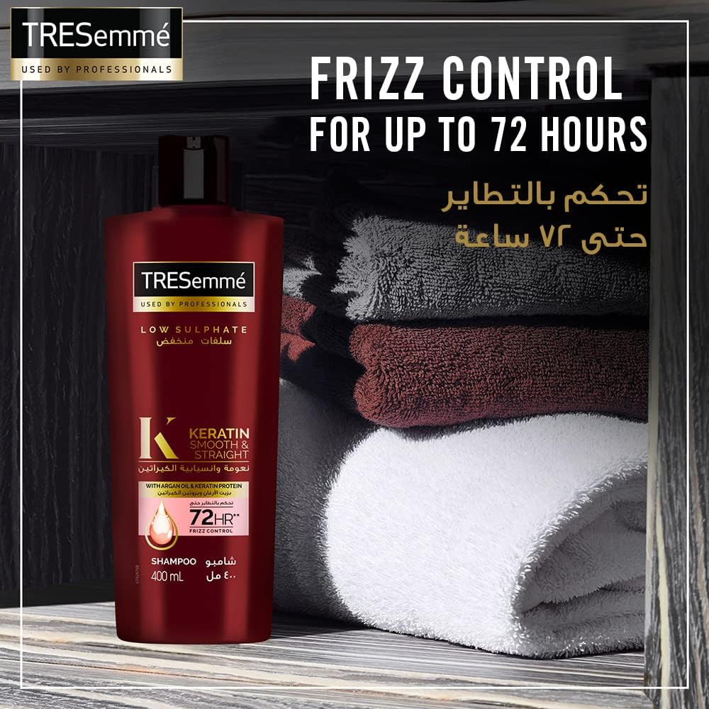 TRESEmmé Keratin Smooth and Straight Shampoo with Argan Oil, Enjoy up to 72 hours of Frizz Control, 400ml, Pack of 2