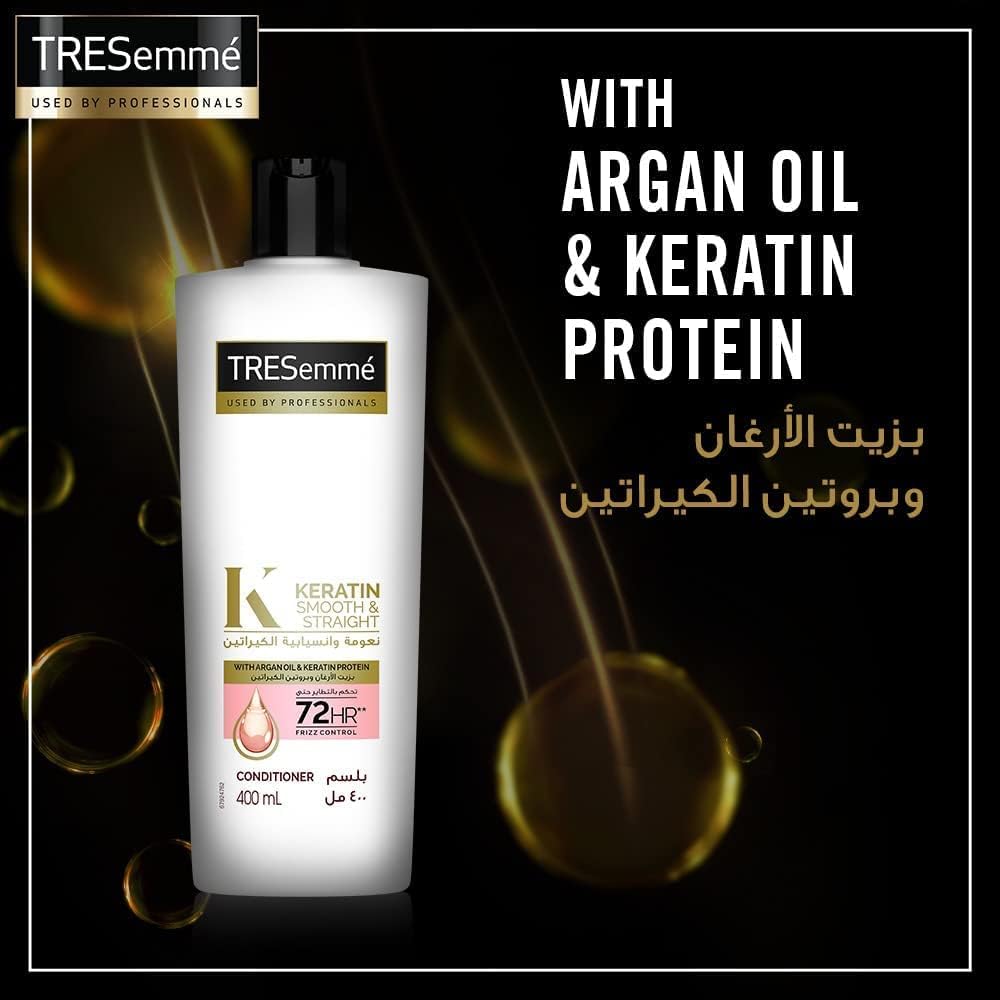 TRESEmmé Keratin Smooth Conditioner with Argan Oil for Dry and Frizzy Hair, 600ml