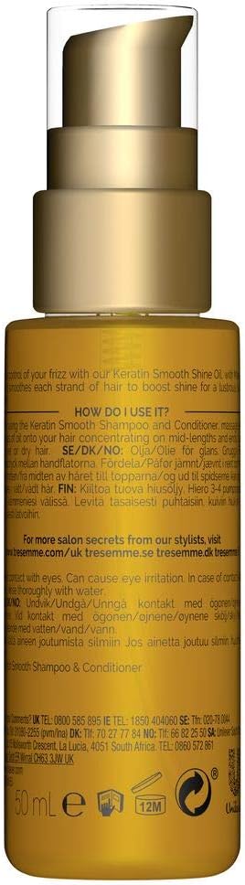 Tresemmé Keratin Smooth Hair Oil, 5 Smoothing Benefits In 1 System, With Marula Oil For Soft And Smooth Hair, 50ml