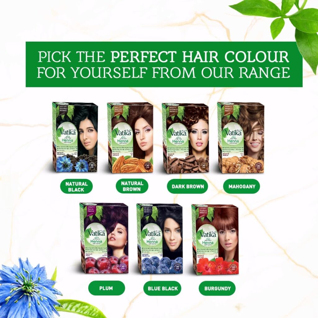 Vatika Naturals Henna Hair Color - Natural Black | Henna Blackseed Extracts | 100% Grey Coverage | Ammonia Free - 6x10gm